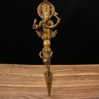 Estatua de Buda Ganesha Dorado Adorno Decorativo para el Hogar Escultura de Elefante y Maza de Vajra Utensilios Budistas de Latón - details 6