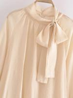TRAFZA holgada-Blusa de manga larga con cuello redondo para mujer, camisa informal con botones calados, decoración con lazo, 2023 - details 3