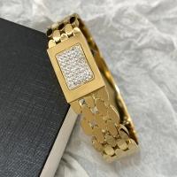 Brazalete con cinturón cuadrado de diamantes de imitación con microincrustaciones de lujo para mujer, joyería resistente al agua de acero inoxidable chapada en oro a la moda - details 5