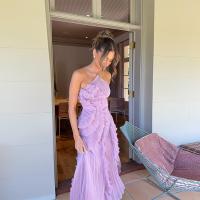 Cuello Volante Vestido Halter Púrpura, Estilo Europeo Y Americano 2025 Primavera Nuevo, Estilo Celebridad Falda Larga De Varias Capas - details 3