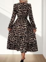 Ropa de mujer 2025 vestido de manga larga con cuello en V y estampado de leopardo temperamento a la moda de primavera y otoño - details 3
