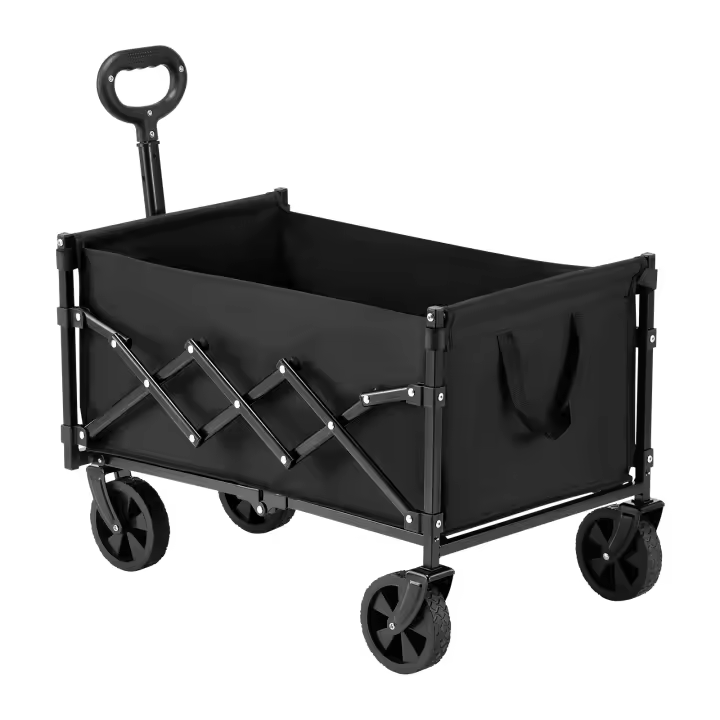 SucceBuy Carro de vagón plegable 120L y 225LBS Carro de jardín plegable resistente negro - 1