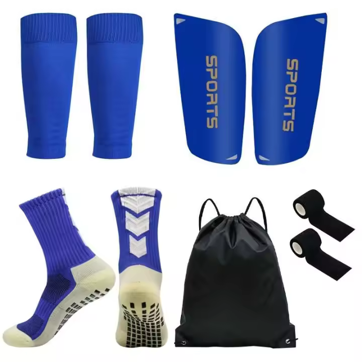 Juego de 5 piezas de espinilleras de entrenamiento deportivo para hombres y mujeres con cordones, cubrepiernas, agarre, calcetines de fútbol, ​​a la venta - 1