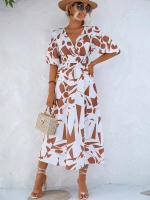 Vestido acampanado bohemio estampado para mujer, ropa informal de manga corta con burbujas, Vintage, elegante, verano, 2024 - details 5