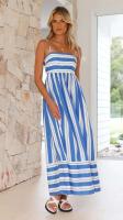 Vestido de Verano 2025 con Estampado a Rayas de Moda Vestido Largo A-e con Espalda Descubierta para Mujeres - details 1