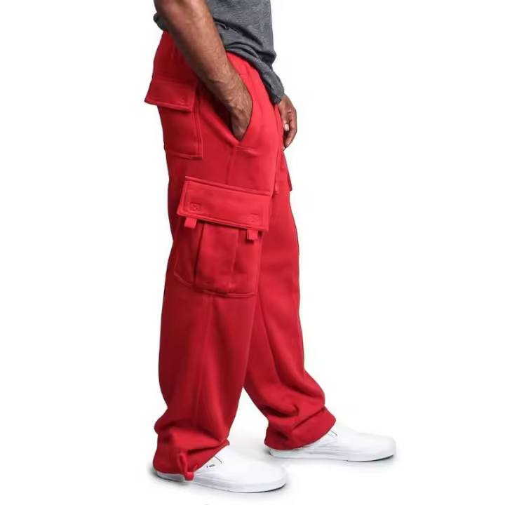 Pantalones de trabajo con múltiples bolsillos para hombre, ropa informal cepillada, atados a la pierna, novedad - 1