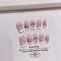 10 uñas adhesivas de ojo de gato rosa de bailarina francesa hechas a mano y juego completo de uñas postizas - details 4