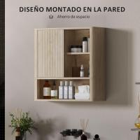 Armario de Baño de Pared Natural Diseño de Perfil Curvo Estantes Ajustables Puerta Corredora - details 4