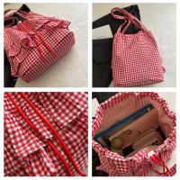 Bolso de hombro de estilo coreano Vintage con hojas de loto, bolso con cordón estampado a la moda, bolso de mano a cuadros bonito, bolsa de almacenamiento - details 1