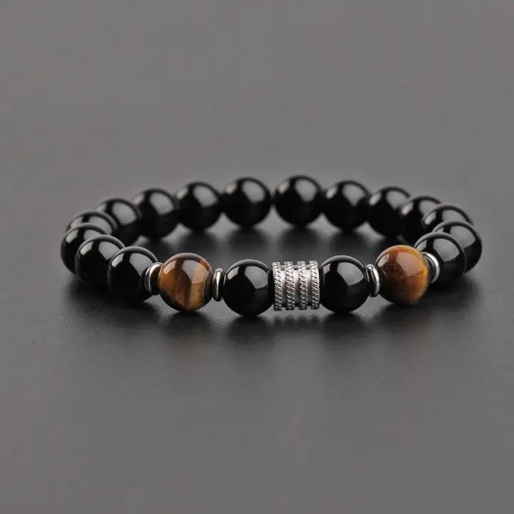 Pulsera de Acero Inoxidable con Obsidiana de Tigre Joyería de Moda 2023 para Hombres - 1