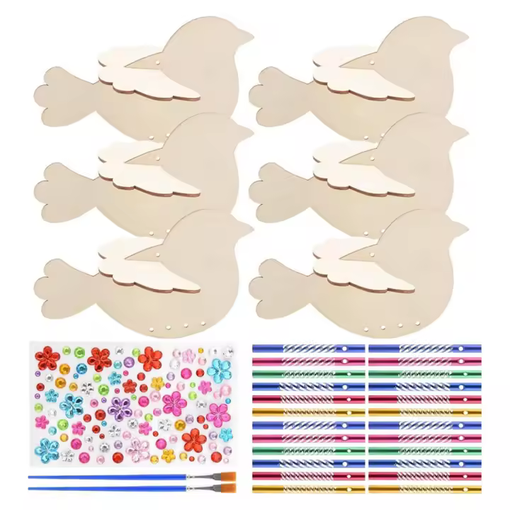 Paquete de 6 kit de manualidades con carillón de viento de pájaro 3D para niños, pintura DIY y construcción de manualidades de animales de madera, regalos de cumpleaños para niñas/niños - 1