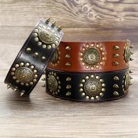 Collar de cuero con tachuelas y pinchos para perros grandes y medianos, Collar de cuero genuino duradero para mascotas, marrón - details 2