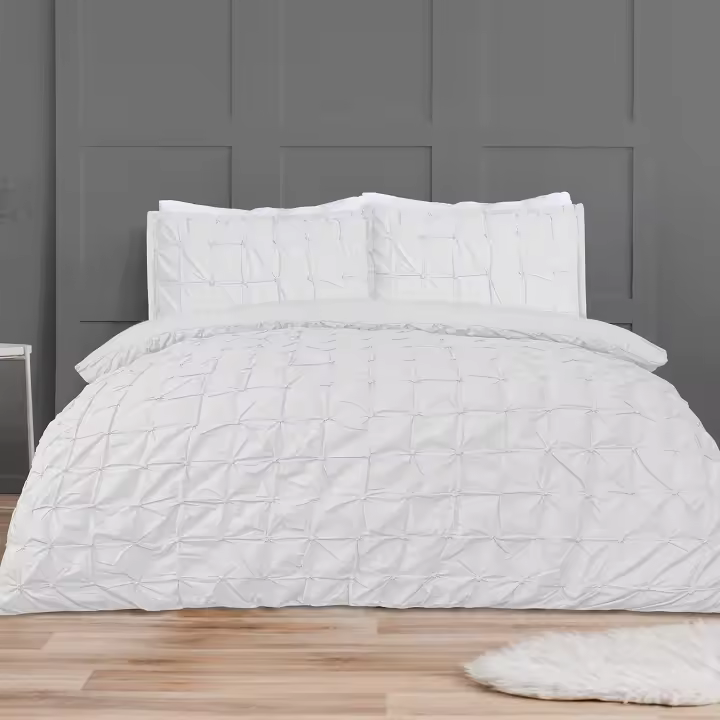 Juego de cama doble con pliegues fruncidos Sleepdown, color azul marino, algodón, juego de edredón doble (200 x 200 cm), fundas de almohada. - 1