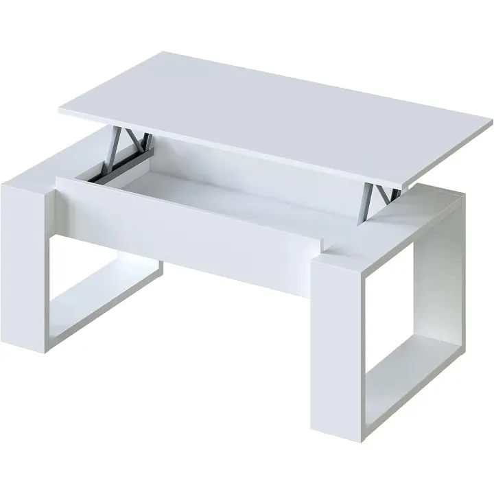 Habitdesign Mesa de Centro elevable Nova Color Roble Nodi y Blanco Artik salón Comedor Estilo nórdico 45-54x105x55 cm - 1