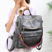 Mochila Retro de cuero PU para mujer, bolso de hombro de gran capacidad con cremallera y correa ajustable - details 3