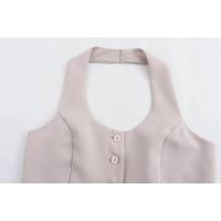 Tops sin mangas con botones delanteros y cintura doble alta, pantalones rectos con bolsillos laterales, conjuntos de dos piezas para mujer - details 8