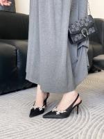 Cadena de diamantes de imitación tacones altos nuevo temperamento puntiagudo bolsa de banquete francés sandalias de cabeza zapatos individuales vacíos - details 6