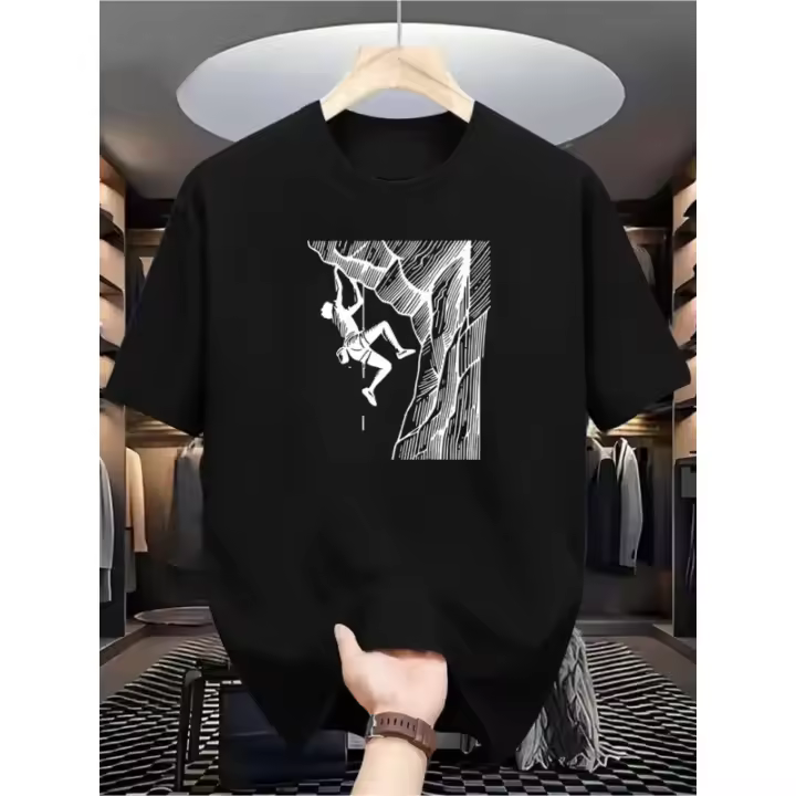 Patrón de escalada geométrico casual para hombresTCamiseta - Contraste de color azul marino y blanco，Ajuste regular adecuado para el gimnasio.、Ropa de exterior y de uso diario - Un imprescindible para primavera, verano y otoño.，Diseño de cuello redondo có - 1