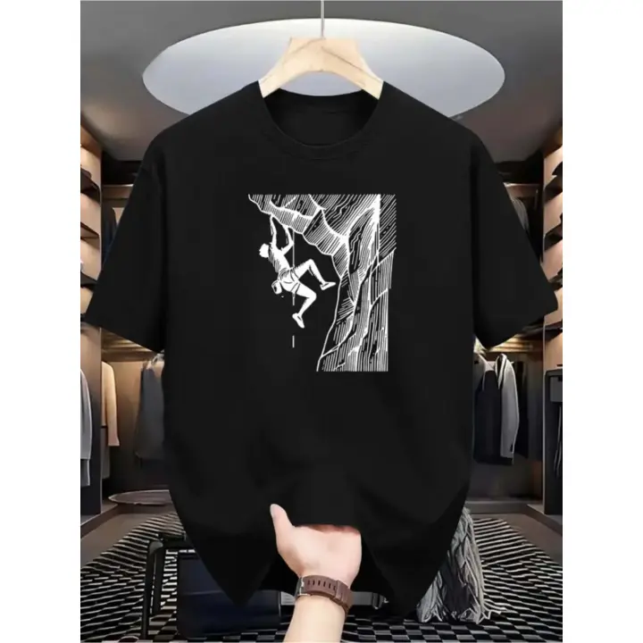 Patrón de escalada geométrico casual para hombresTCamiseta - Contraste de color azul marino y blanco，Ajuste regular adecuado para el gimnasio.、Ropa de exterior y de uso diario - Un imprescindible para primavera, verano y otoño.，Diseño de cuello redondo có - 1