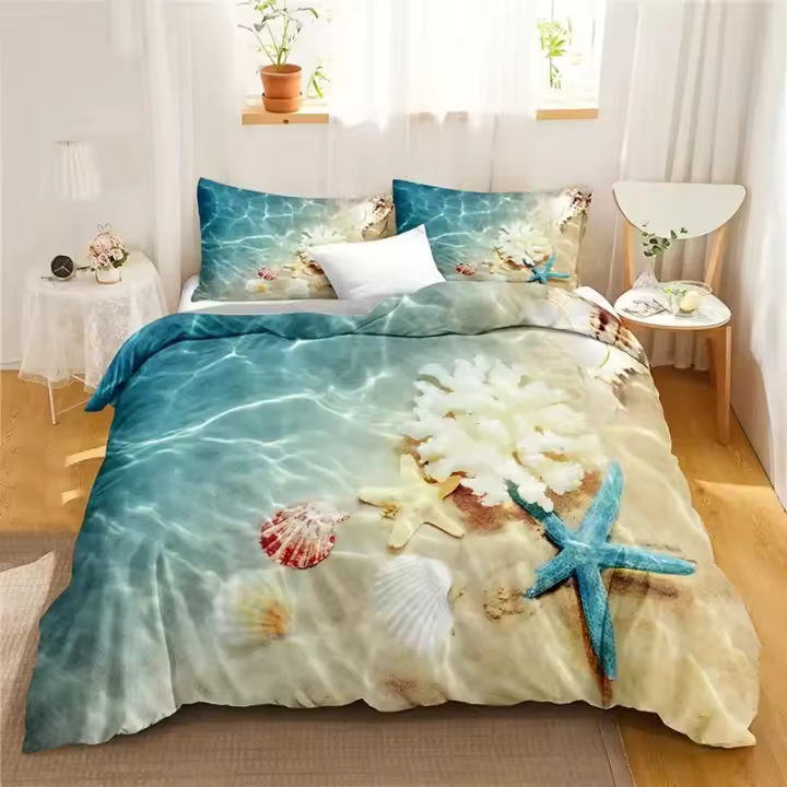 Juego de Rascacielos de Cuento de Cama 3D de Mar Estrella Diseño de Escenografía Costera Azul - 1