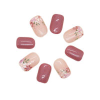 Uñas Falsas Brillantes con Estampado de Flor Vintage Cubierta Completa de Uñas Cortas con Pegamento para Experto de Salón y Mujeres No Expertas - details 0