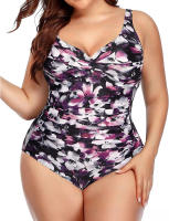 Traje de baño de una pieza de talla grande para mujer Traje de baño con volantes y pliegues delanteros - details 17