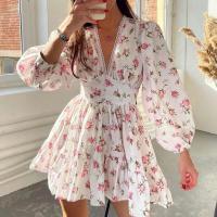 Vestido corto de encaje con cuello en V estampado de temperamento dulce nuevo de primavera para mujer - details 6