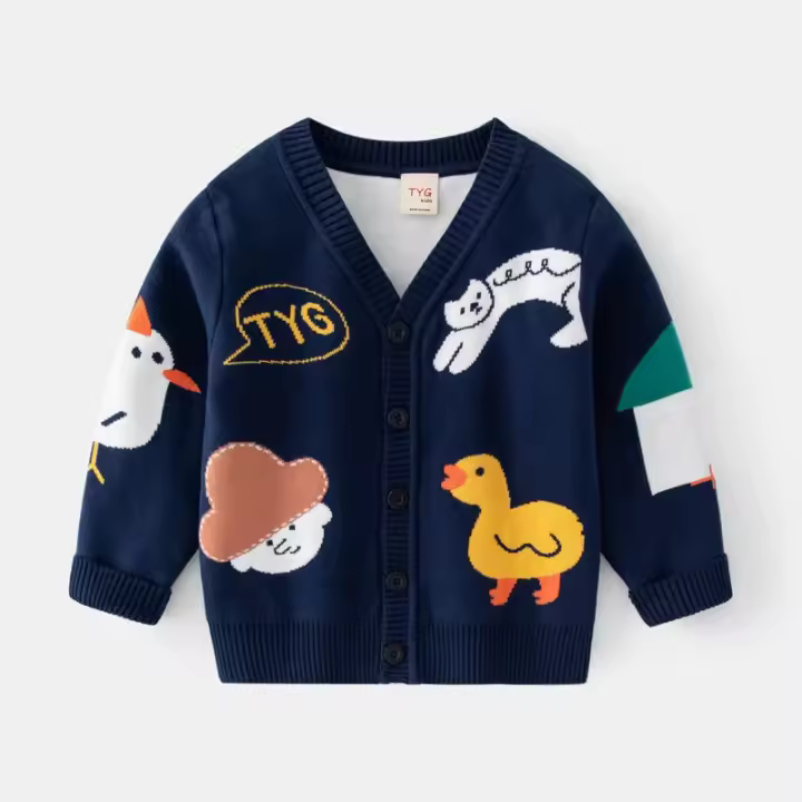 Invierno para niños y niñas, suéteres nuevos, jae con botones, clong de punto para bebés para hombres, suéteres de doble capa para niños - 1