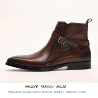 2025 botines con hebilla, zapatos de vestir de cuero para hombre, formales, de negocios, de diseñador, hechos a mano - details 10