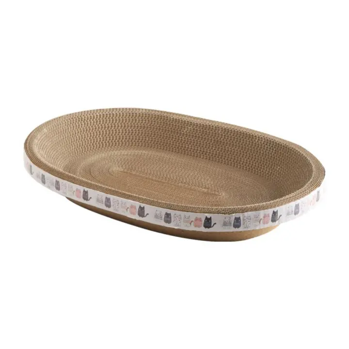 Almohadilla rascadora redonda ovalada para gatos, papel corrugado resistente a los arañazos, patrón de tablero rascador corrugado aleatorio - 1