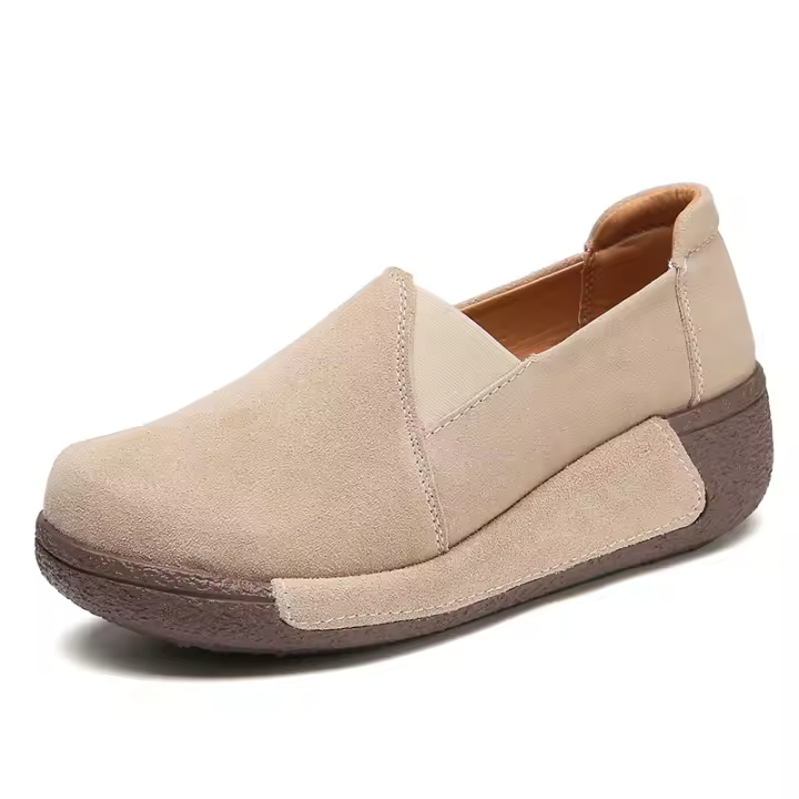 Mocasines sin cordones con plataforma para mujer, mocasines de gamuza cómodos, zapatos casuales con cuña baja y ancha - 1