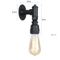 Candelabros de pared Vintage E27, lámpara de tubo de agua con interruptor O, lámpara Steampunk para pasillo y sótano, color negro - details 4