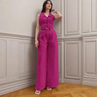 Conjunto de pantalones largos informales de dos piezas con cintura ajustada y manga de Color liso para mujer, novedad de verano - details 20