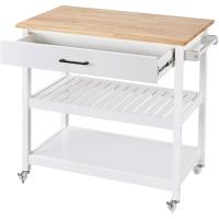 Carro con Ruedas, Carrito Auxiliar de Cocina Mesa con Estante Cajón Armario 101x 51x92cm, Madera, Blanco - details 3