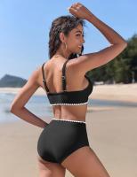 Conjunto Bikini Mujer 2 Piezas Push Up - Top Cuello V y Pantalón Cintura Alta |   Traje de baño sólido para deportes acuáticos y playa |   Tallas S-XL - details 1