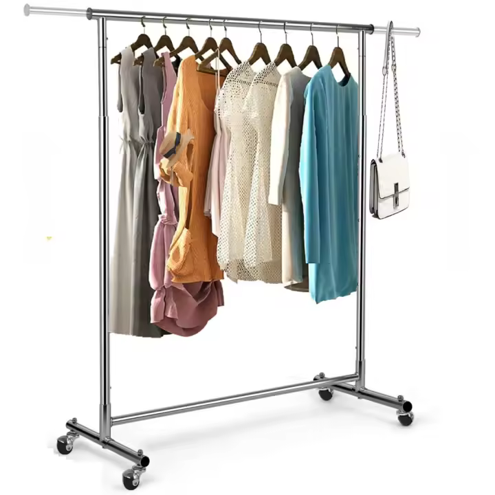 Perchero Burro Ajustable de Metal con Ruedas Altura Regulable Burro Extensible para Ropa - 1