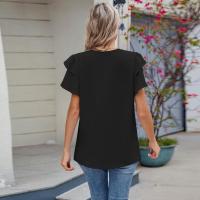 Tops elegantes de Color sólido para mujer, blusa holgada de manga corta, nueva camisa de gasa con cuello redondo para mujer - details 12