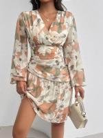 Elegante Vestido de Midi con Cuello en V Moda Vintage de Flores para Mujeres - details 2