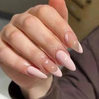 Uñas postizas de cabeza de almendra, diseño de línea francesa, cobertura completa, acabado con prensa extraíble, 24 piezas - details 3