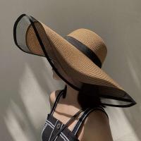 Sombrero de playa con ondas para mujer, viseras grandes para el sol, cubo con corte UV, gorra panamá, protector solar de paja Vintage - details 0