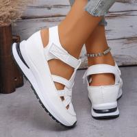 Sandalias de cuña sólidas con punta cerrada para mujer, sandalias deportivas con correa y hebilla a la moda, sandalias informales para mujer con aumento de altura para oficina - details 3