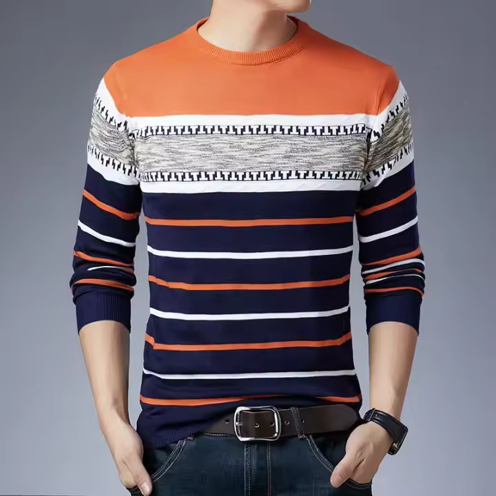 Jersey para hombre, camisa de punto de manga larga informal de otoño e invierno a la moda - 1