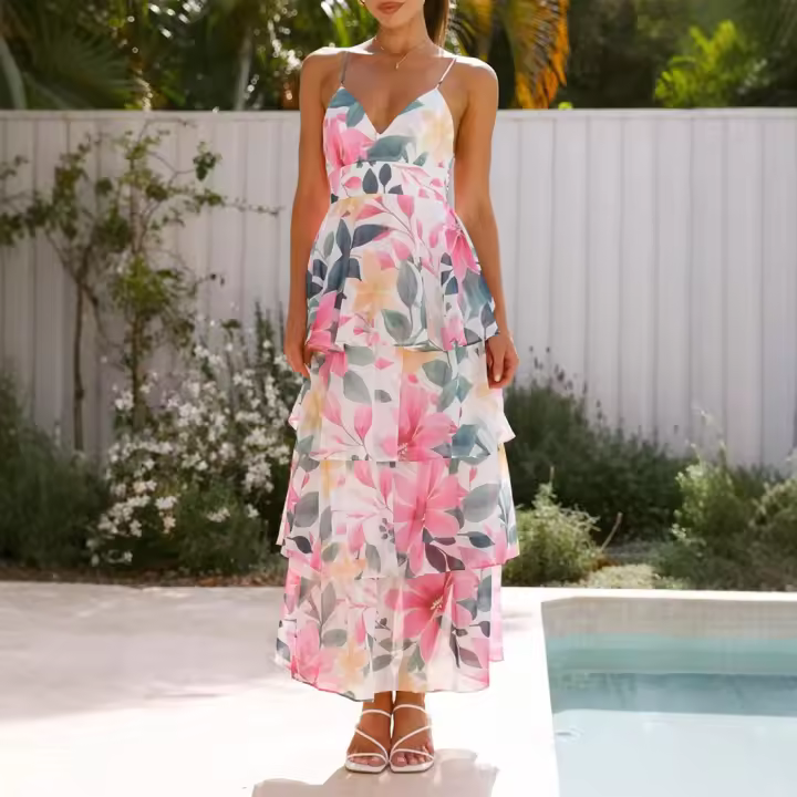 Vestido de mujer, Di Yun vacaciones estilo informal Floral pequeño vestido de tirantes ropa de mujer Primavera/Verano 2025 - 1