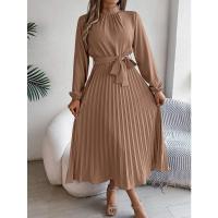 Vestido pequeño de manga larga plisado con cuello alto para mujer, ropa elegante, - details 21
