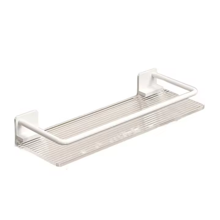 Estantes de baño transparentes de acero inoxidable, estante de ducha acrílico ondulado montado en la pared, estante organizador de almacenamiento duradero sin perforaciones - 1