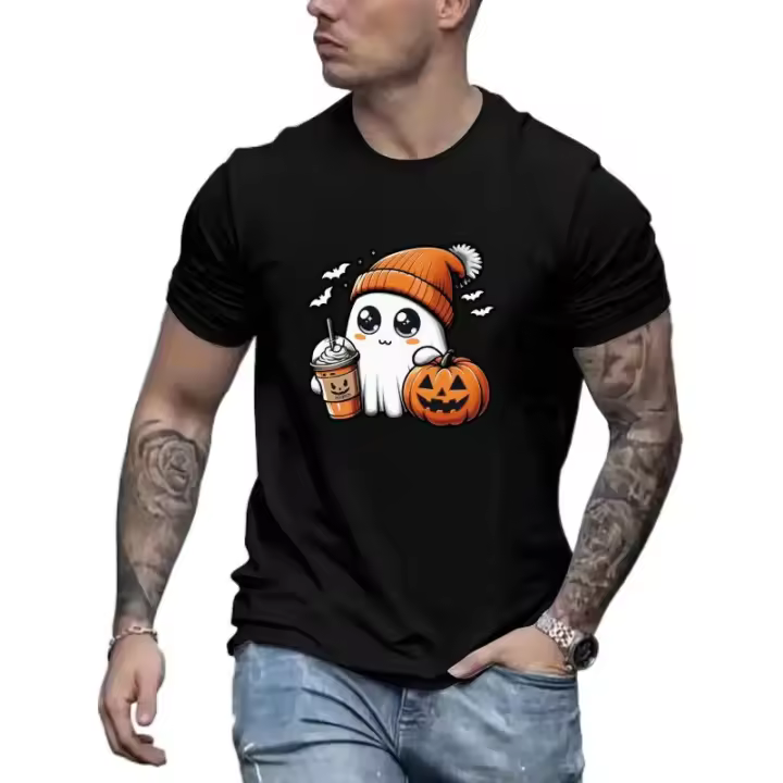 Camiseta Gráfica de Halloween con Calabaza Cuello Redondo, Manga Corta, 100% Poliéster, Lavable en Máquina Perfecto para Actividades al Aire Libre - 1