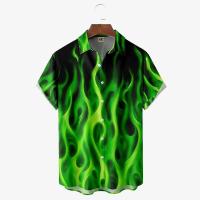 Camisas Hombres, Vintage 3D Moda Red Flame Hawaiian Summer, Camisa de manga corta de gran tamaño para hombres 2023 - details 7