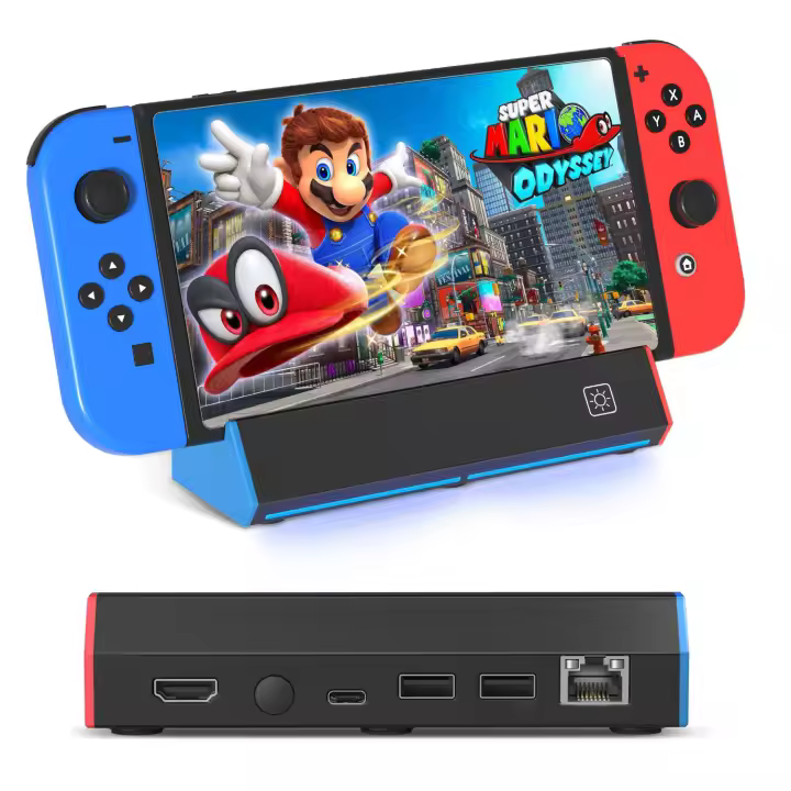 BLUEKAKA Estación de acoplamiento de TV para  Switch/Switch OLED, Base de estación de carga con puerto LAN/Adaptador HDMI 4K/USB 2,0/puerto tipo C - 1