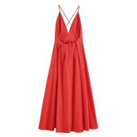 Vestido largo de verano con cuello en V y espalda descubierta, moda femenina, Color sólido con cinturón suelto - details 2