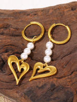 Elegantes pendientes de Perlas de Agua Dulce colgantes de Mujeres colgantes de Maple en todos los colores con pendientes de Anillo Redondo de Amor en stock - details 12